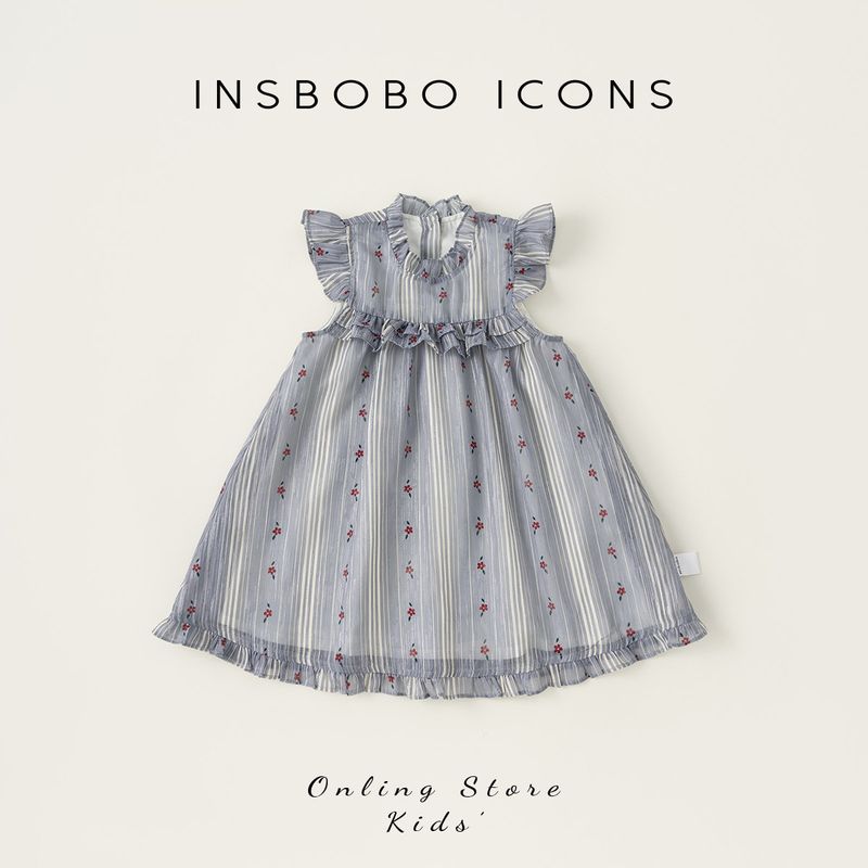 Insbobo Girls  Dress Children s Princess Dress Children s Summer Dress Girls  Fashion New Style Toddler Girls  Summer Dress Trendy Gray Blue 80