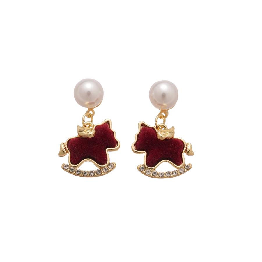 Zodiac Year Zircon Pearl Horse Earrings - Luxurious, Modern Studs for Women