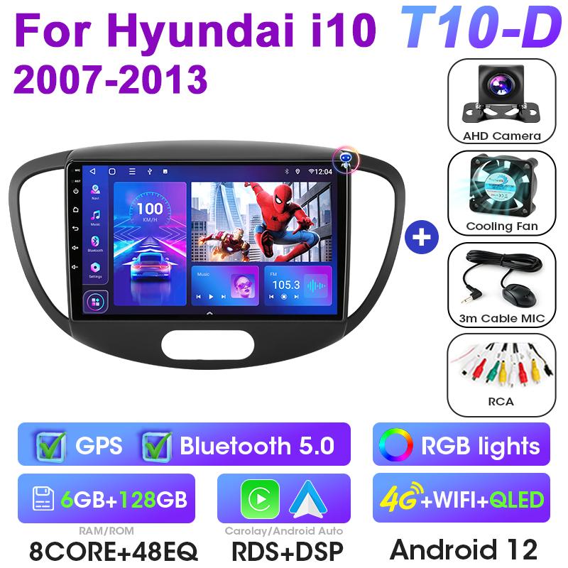 2 Din Android 12 Car Radio For Hyundai I10 2007 - 2013 Multimedia Video Player GPS 4G Carplay Auto Stereo DVD QLED IPS Head Unit