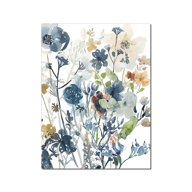 Original Design Abstract Blue Flower Canvas Painting Nordic Green Plant Poster Printing Living Room Wall Painting
