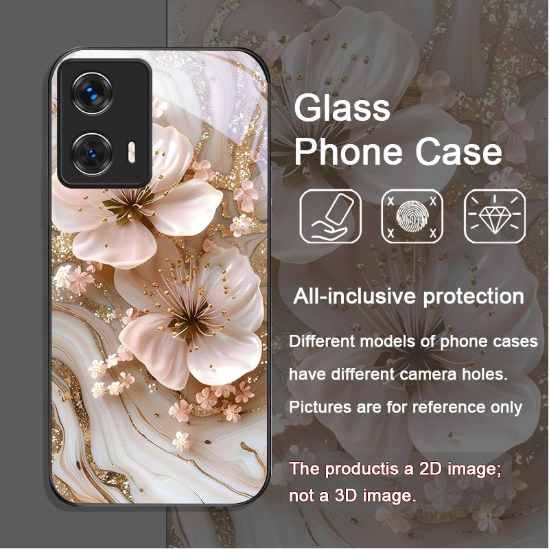 Aesthetic Flower Marble Texture Art Tempered Glass Phone Case for Motorola Moto G85 G84 G75 Edge 50 Fusion 40 Neo 30 Pro Covers