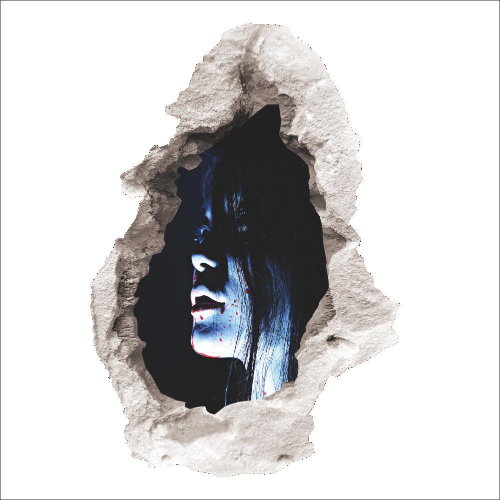 3d Realistic Horrifying Halloween Wall Breakthrough Ghost Girl Wall Sticker Removable Pvc Decor For Living Room And Hallway