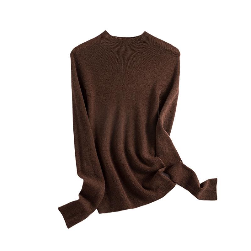 Seamless 0 wool sweater Thin extended semi-turtleneck slim-fit bottoming knitted sweater women's long-sleeved inner sweater