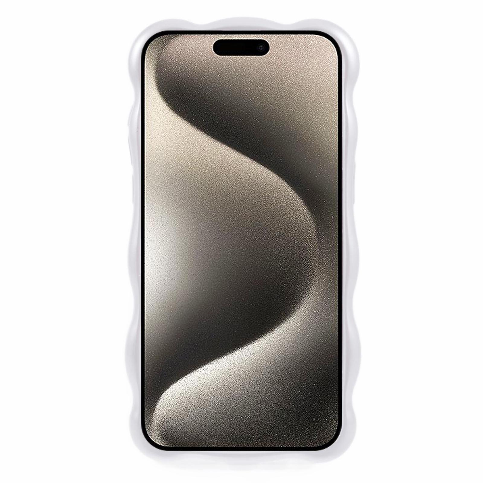 

For iPhone 15 Pro Max TPU Phone Case Rugged Phone Cover with Wavy Edge Pearly White