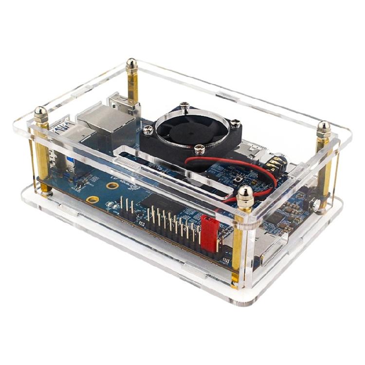 Fully Vented Acrylic Cover Case with Cooling Fan Heatsinks for Orange Pi 5