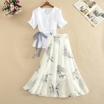 Women's Shirt Long Dress Two Piece Suit Summer Foreign Style High Waist A-line Skirts Sets Korean Fashion School Casual Clothes
