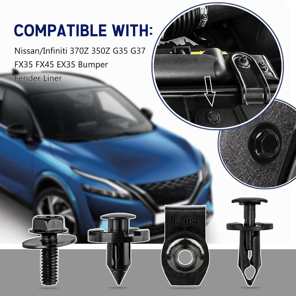 60PCS Engine Under Cover Splash Shield Guard Body Bolts Compatible With Nissan/Infiniti 370Z 350Z G35 G37 FX35 FX45 EX35 Bumper Fender Liner Push