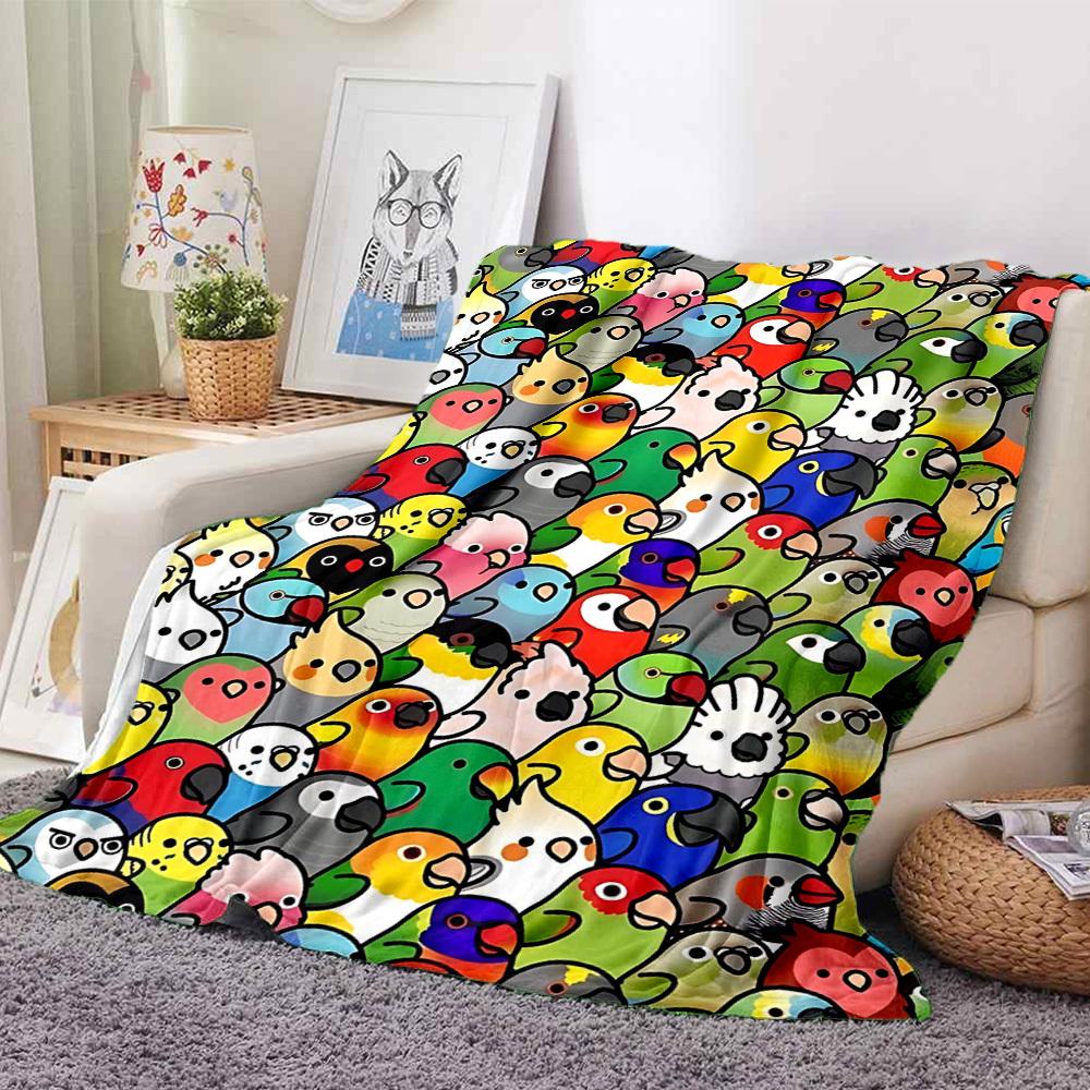 1pc Parrot Party Print Blanket - Lightweight Flannel Throw Blanket For Sofa, Bed, Living Room, Office, Outdoor Travel, Camping, Soft All-Season Throw