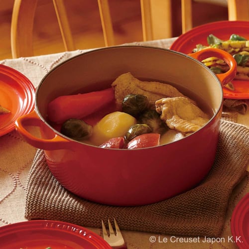 [.co.jp Exclusive] Le Creuset 3-Piece Set: Orange Cocotte Ronde Pot, 22cm, Glass Lid, and Steamer