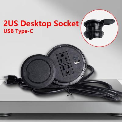 Desktop Socket Multifunctional 2US Socket with USB Type-C Recessed Desktop Plug Round Socket