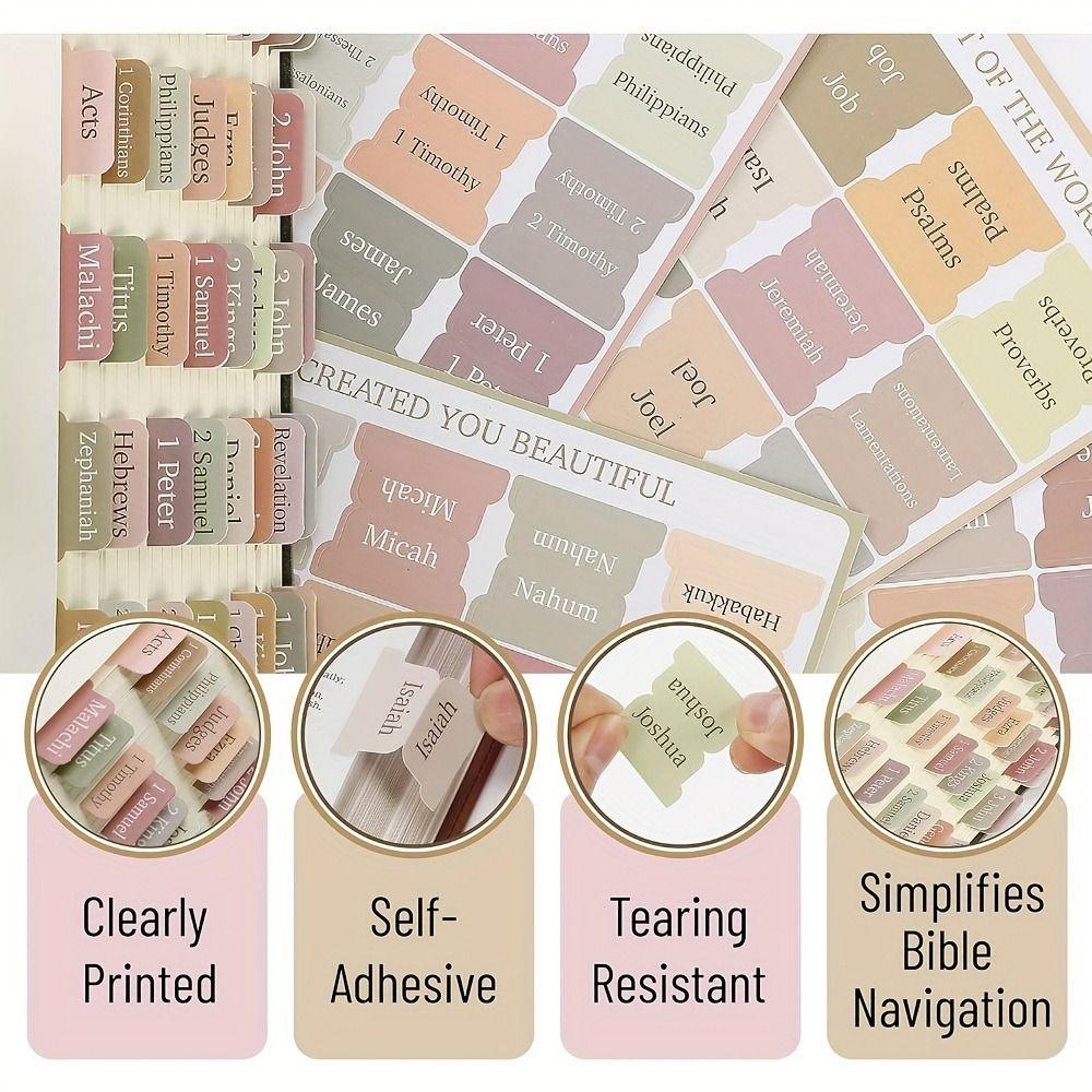 5 Sheet/set Sticky Notes Laminated Bible Tabs Morandi Bible Labels Tabs Bible Index Tabs  Office