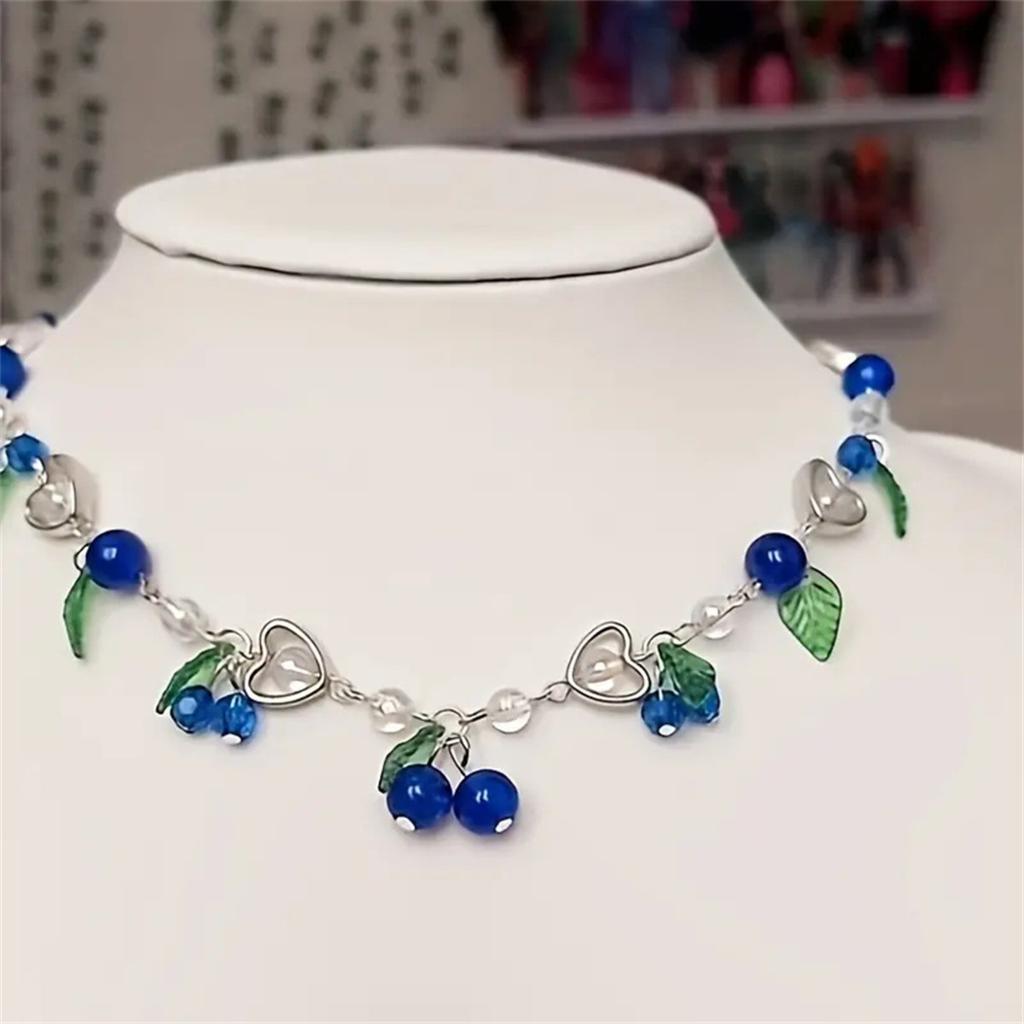 Bohemian Blueberries Fruit Zircon Set Pendant Earrings Clavicle Necklace Trendy Berry Themed Accessories for Women