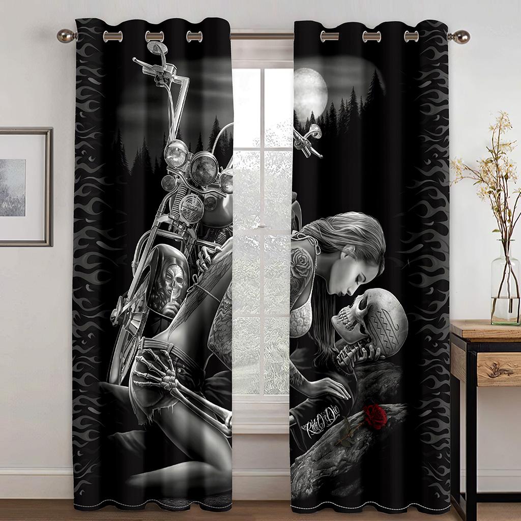 Luxury Modern Sexy Skeleton Beauty Punk Black Shading Bedroom Kitchen Winodw Curtains Set for Living Room 2 Pieces Free Shiping