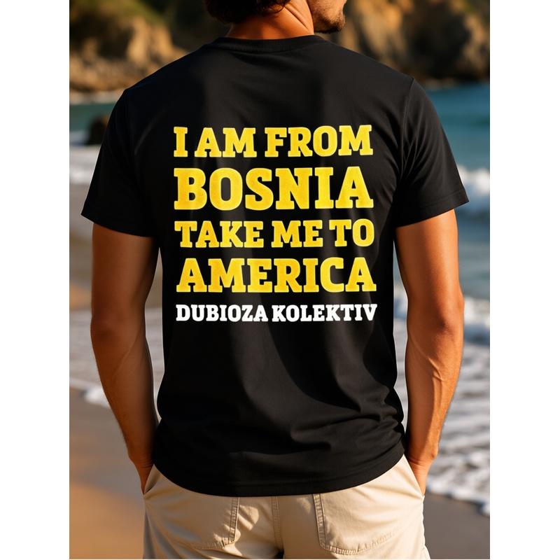 Men's Bosnia America Dubioza Kolektiv T-Shirt - Music Gift Suitable for Music Lovers & Travelers, Casual Round Neck Tee with Back Print Design,