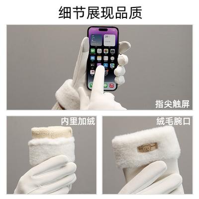 Warm Gloves Women's Velvet Thickened Windproof and Cold-proof Outdoor Cycling Driving Skin Feeling Autumn and Winter Gloves
