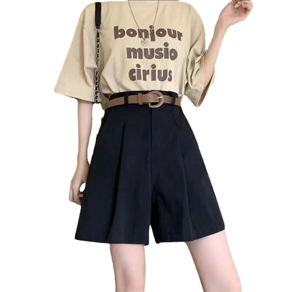 Women's Summer New Loose Quarter Length Pants Solid Color Versatile High Waist Slimming Shorts