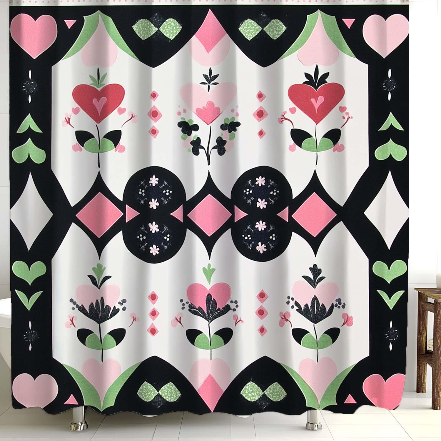 

Open Vintage Floral Love Shower Curtain with 12 Hooks, Window Curtain W90XH180cm