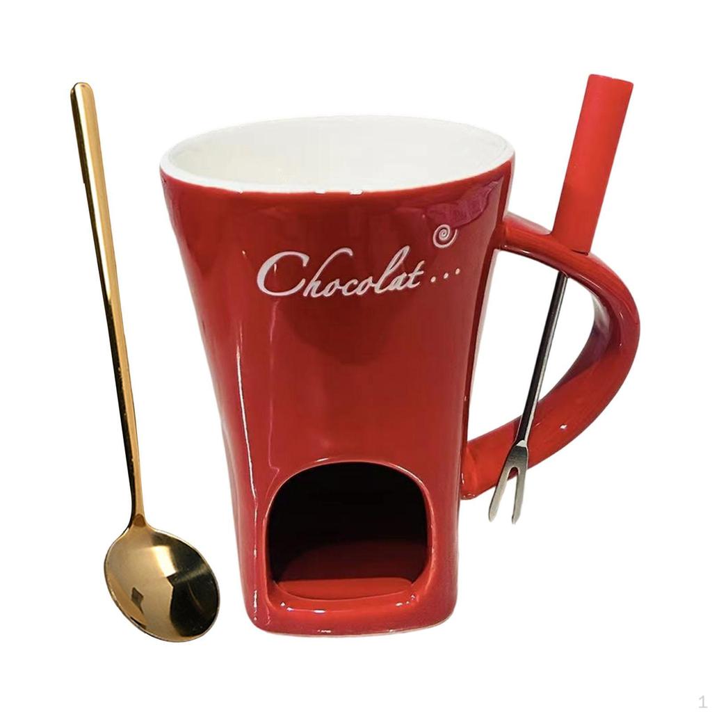 Ceramic Fondue Mug with Heat, Cheese Fork And Spoon for Melting Candy, Butter, Caramel -