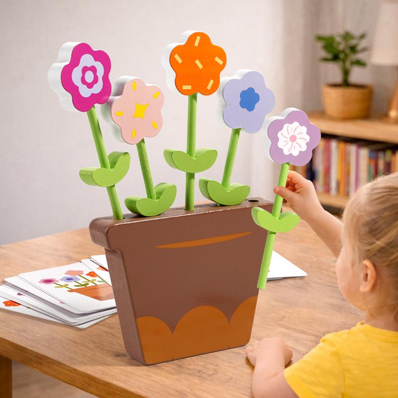 Activating Toys Montessori Flower Matching Toy Kids Educational Puzzle Color Sorting Game Wooden Learning Toy Toddler Cognitive Development Toys