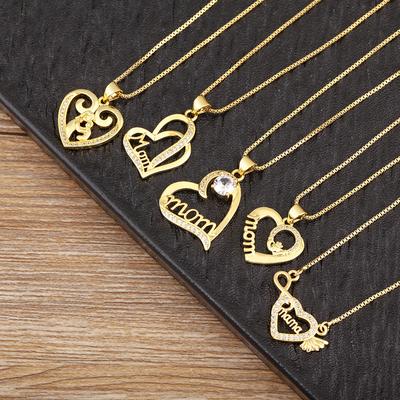 Nidin Hot Sale Heart Shape Mom Letter Charm Pendant Necklace 5 Styles For Women Female Shine Zircon Jewelry Mother's Day Gifts