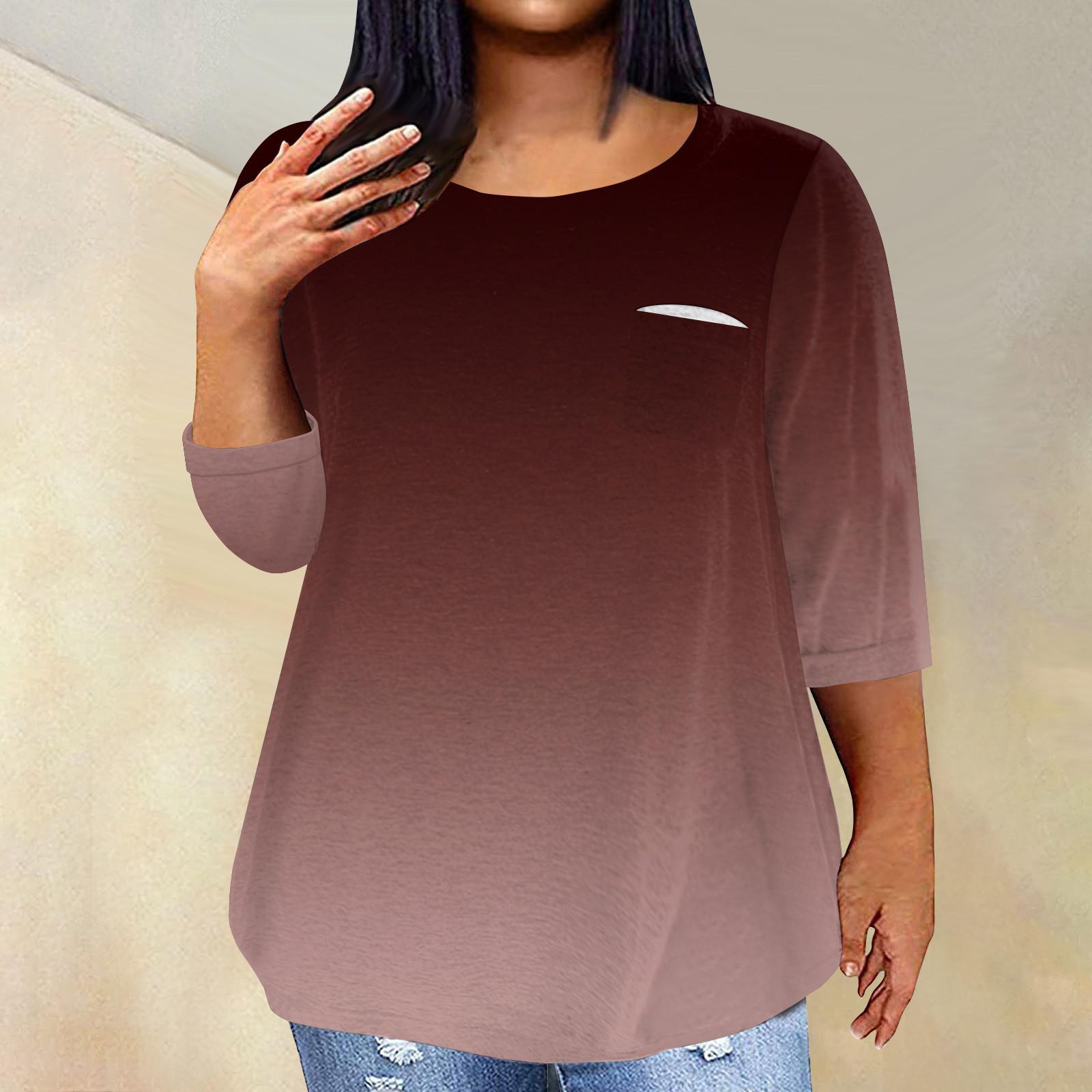 

Жіночий модний повсякденний пуловер з принтом і круглим вирізом з рукавом три чверті та рукавом 4/3 XXXXL кавовий