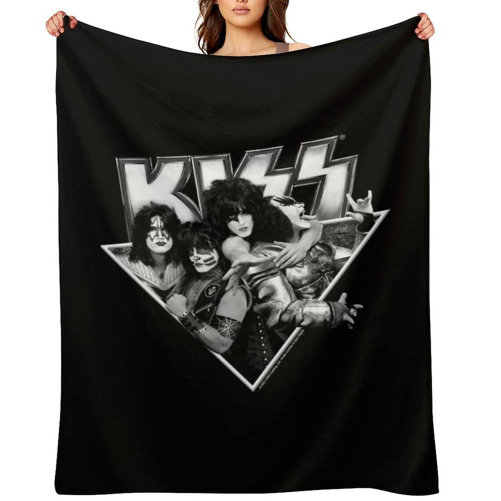 KISS ? The Band - Members Metal Triangle (Black and White) Throw Blanket Designers Furry cosplay anime Kid'S Blankets