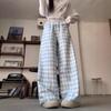 Women's High-Waist Lace Trim Plaid Patchwork Wide-Leg Pants, Spring/Autumn 2025.