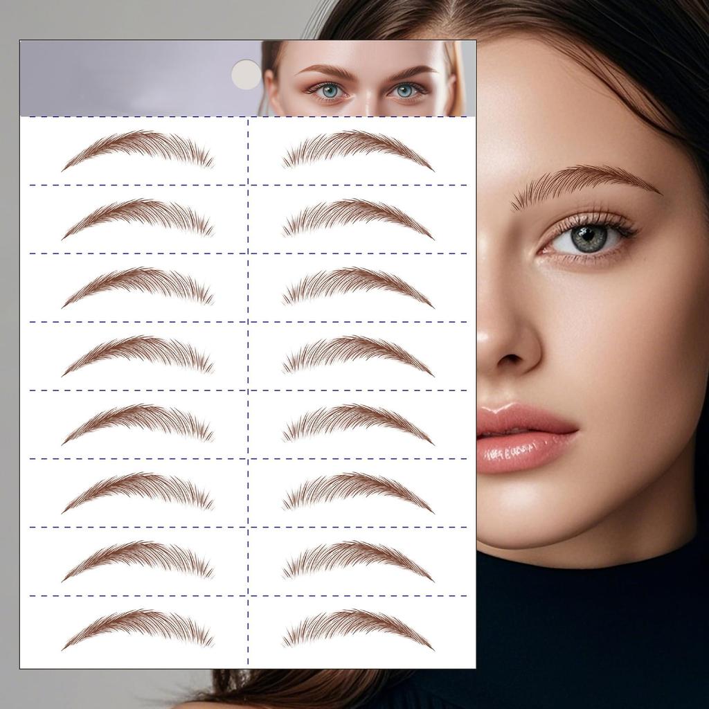 S.A.V.I 8 Pairs/1 Sheet - 6D Hair-Like Eyebrow Tattoo Stickers, Natural Brown Arch Shape, Waterproof & Sweatproof Temporary Eyebrow Patch, Safe Non-