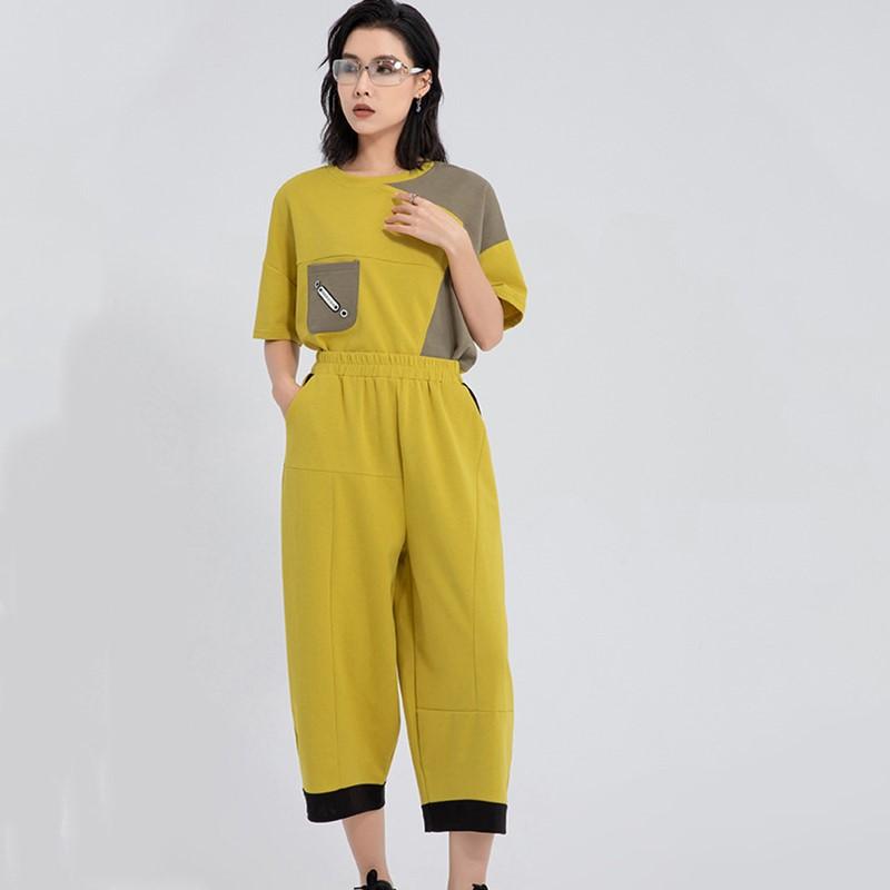 

plus size Vintage Summer High Waist wide leg Pants Women Loose Casual Trousers XL жовтий
