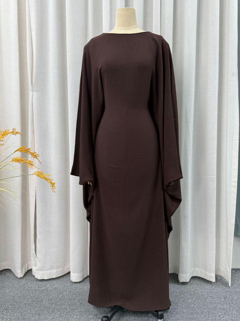 Elegant Long Muslim Robe with Tie-up Batwing Sleeves and Round Neck
