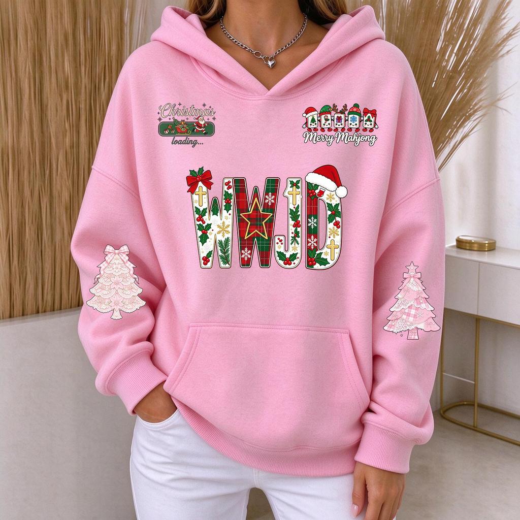 Women's Casual Christmas Print Long Sleeve Hoodie Pullover Sweatshirt for Everyday Wear