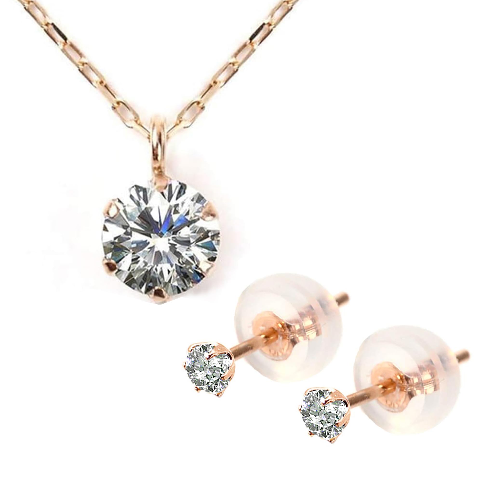 

PLUSTER Necklace Earrings GINGER Single Diamond K10 K18 18K Yellow Gold Chain 40cm Box Birthday Present Jewelry Plaster Women s [Gift Set]