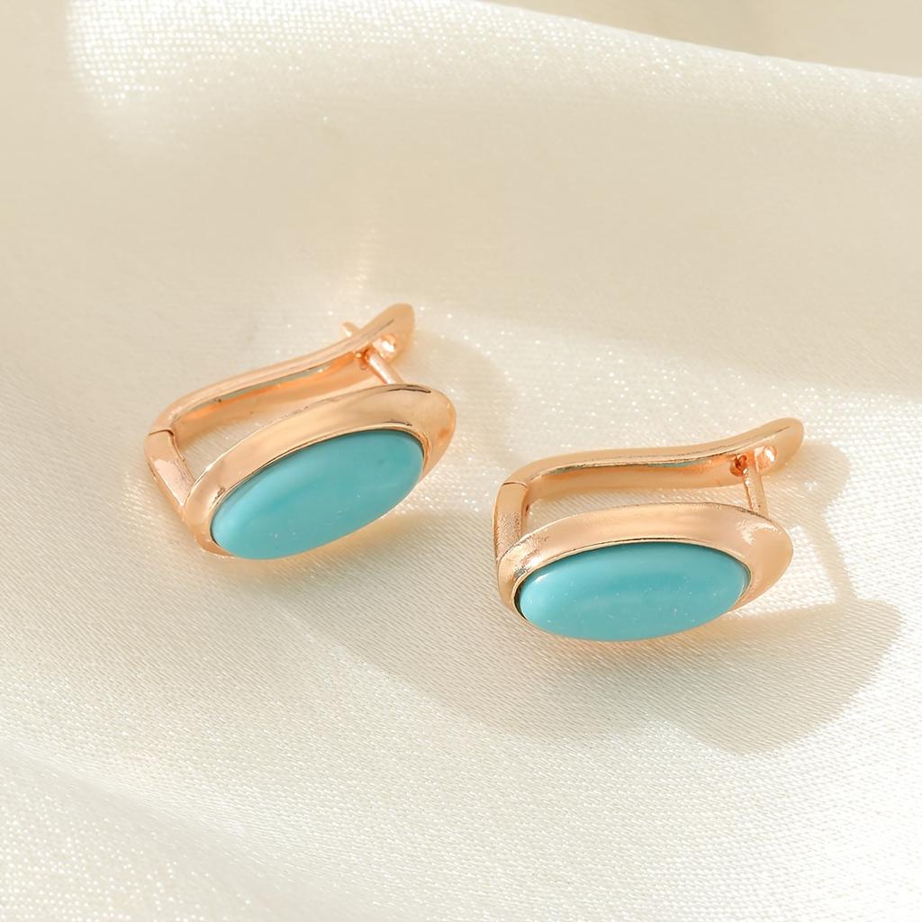 Elegant Oval Artificial Gemstone Copper-plated Pendant Earrings for Ladies, Suitable for Banquets and Weddings.