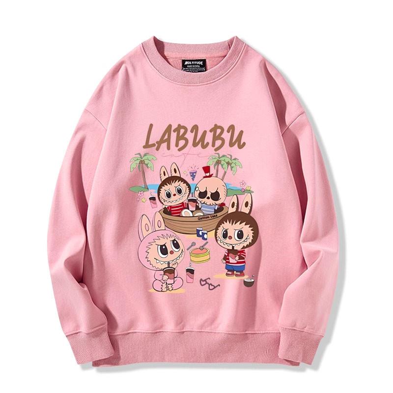 Retro cute cartoon Labubu printed loose round neck sweatshirt men's and women's winter new tops
