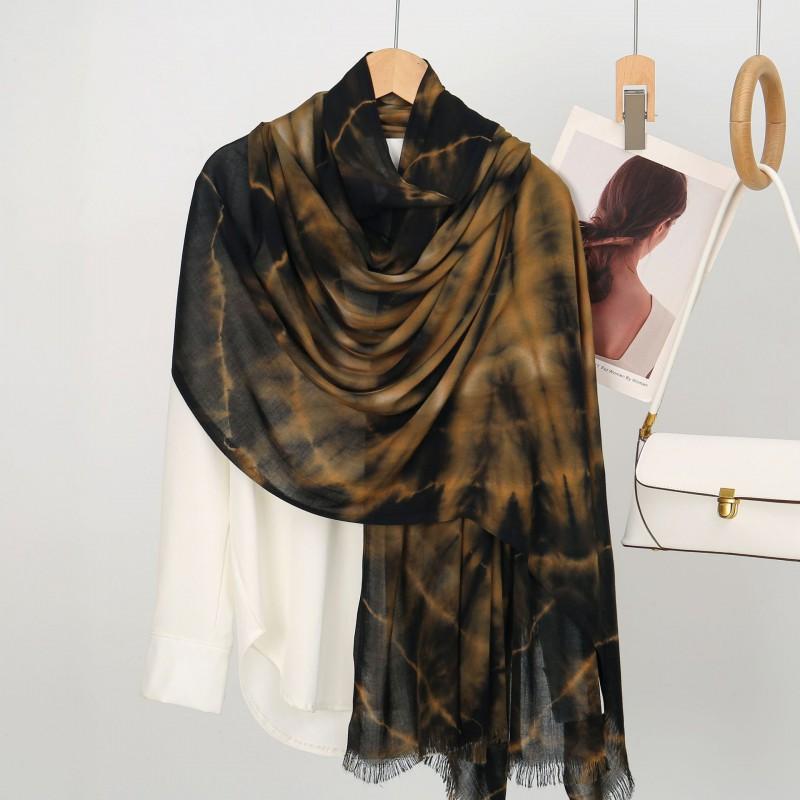 Viscose Rayon Tie-Dye Wide Border Fringed Scarf Shawl Lightweight Breathable Outdoor Travel