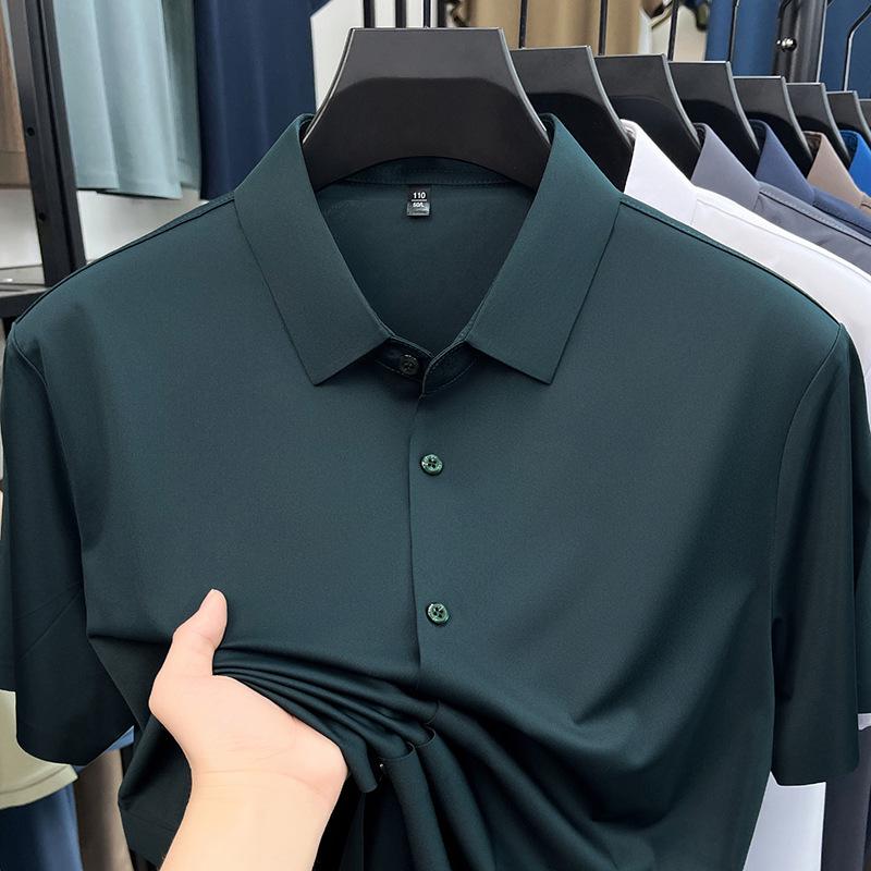 

Men s Summer Seamless Short-Sleeve Ice Silk Shirt - Breathable, Solid Color, Business Casual Half-Sleeve. 2XL
