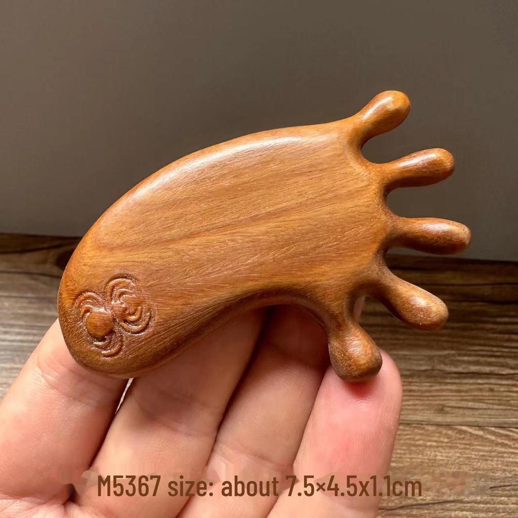 Green Sandalwood Carved Portable Scalp Massage Comb for Women