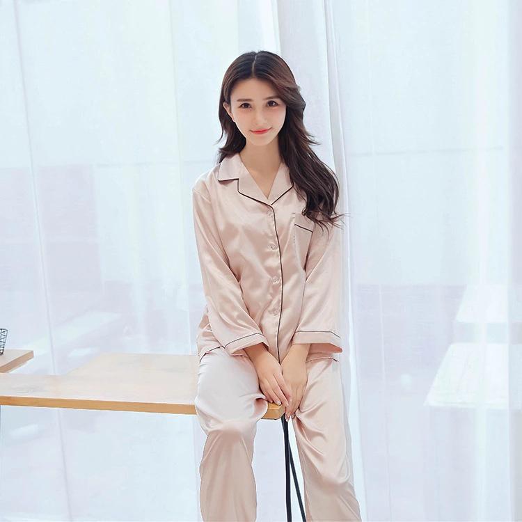 Han Yatong Silk Couple Pajamas Set: Autumn Long Sleeve Cardigan Homewear