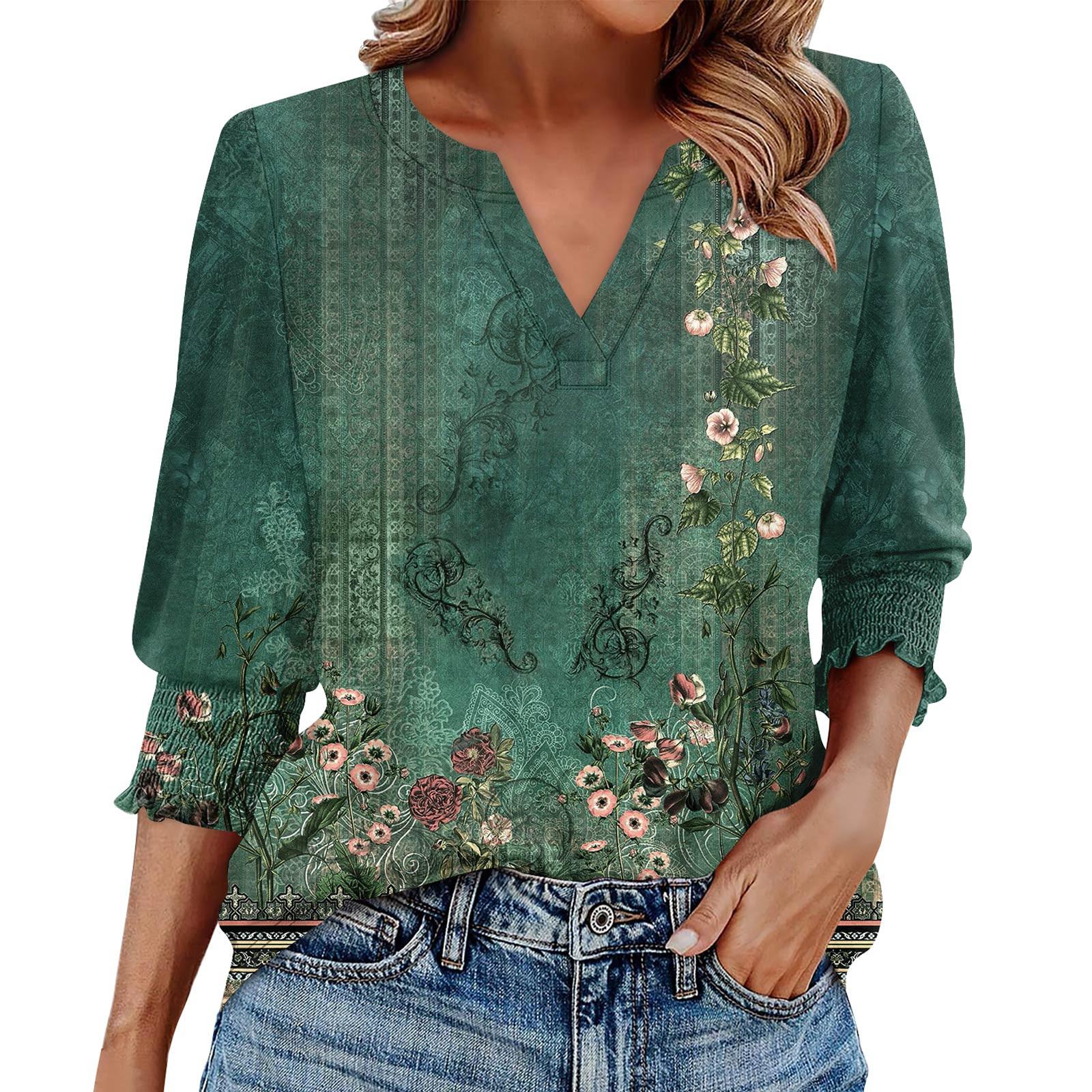 

Рубашки с рукавом 3/4 для женщин, футболки с принтом, блузки, повседневные базовые топы больших размеров, пуловеры M