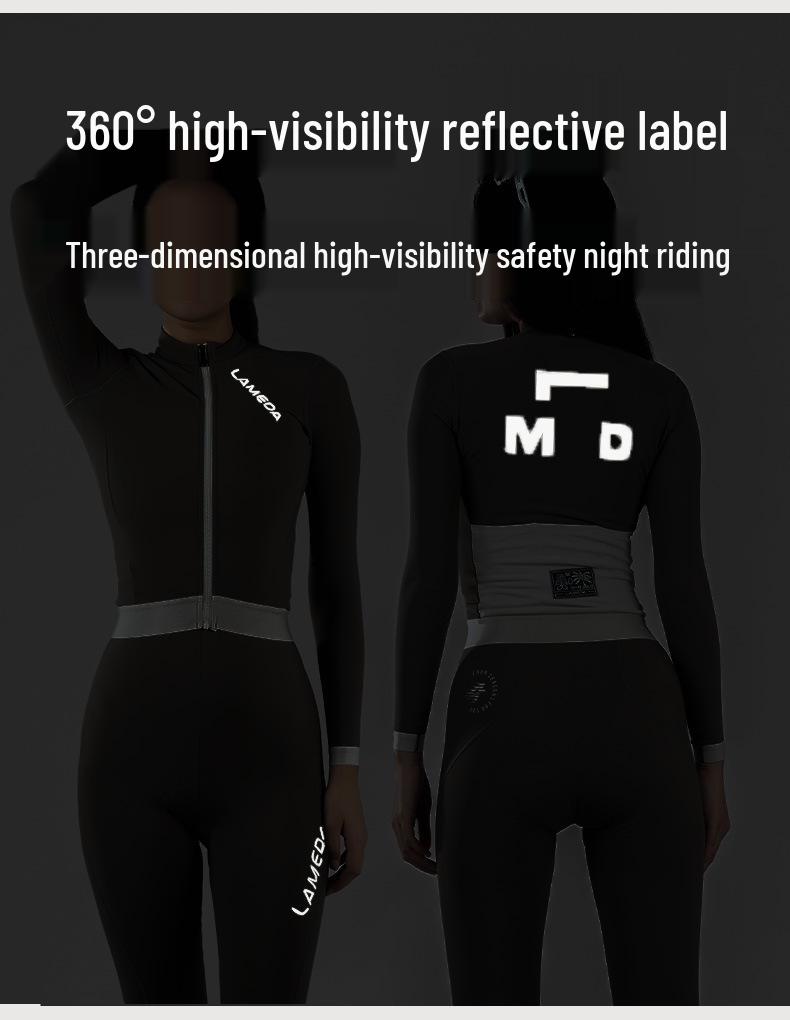 Lampaida Women's Vintage Style Fleece Cycling Jersey Long Sleeve Set - Frost Shadow Design