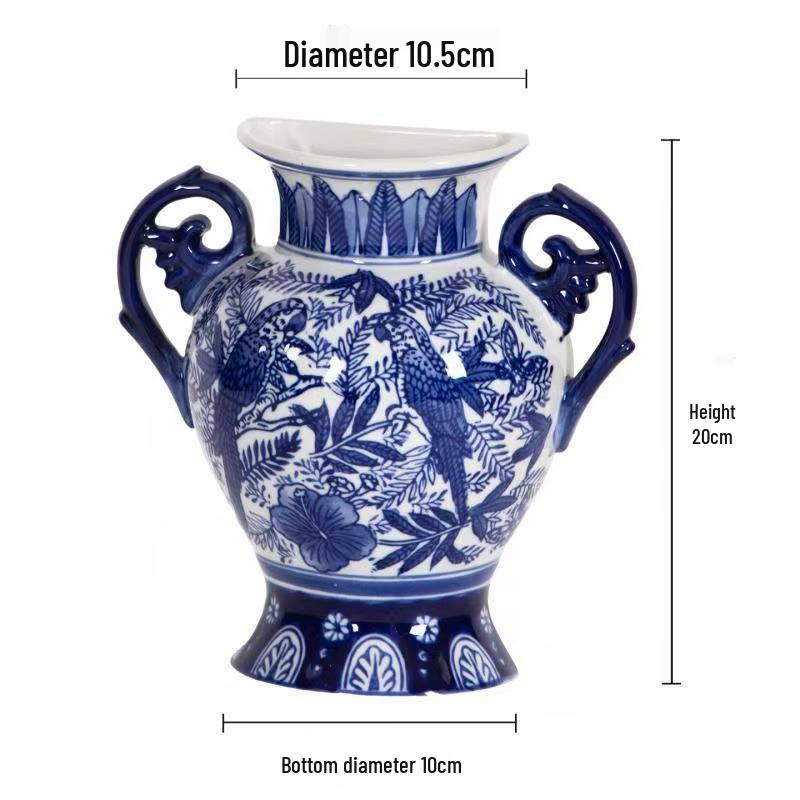 Blue and White Porcelain Chinese Zen Wall Vase - Ceramic Hanging Ornament for Office or Home Decor