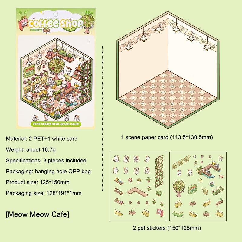 1Set Creative Pet Stickers 3D Cute Cartoon Diy Scene Landscaping Decoration Stickers  Kawaii Panda Stickers Gifts