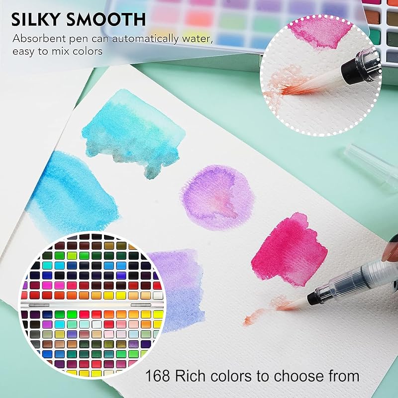 solid watercolor 168 color paint set solid watercolor paints watercolor paint set water brush pen with pallet mobile box watercolor paints travel set