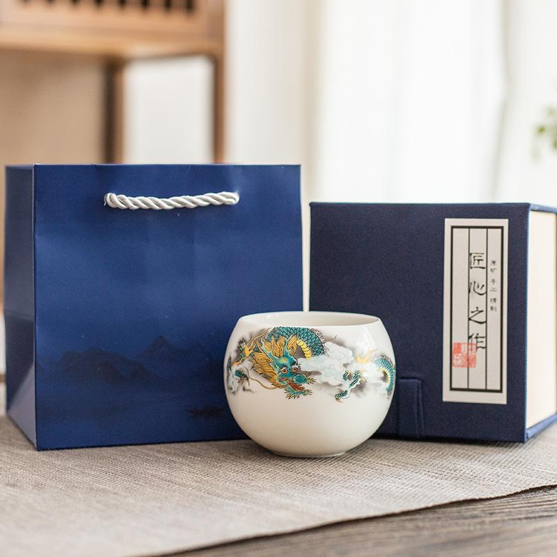 Dehua suet jade white porcelain master cup tea cup household tea cup single cup large ceramic souvenir Arhat cup