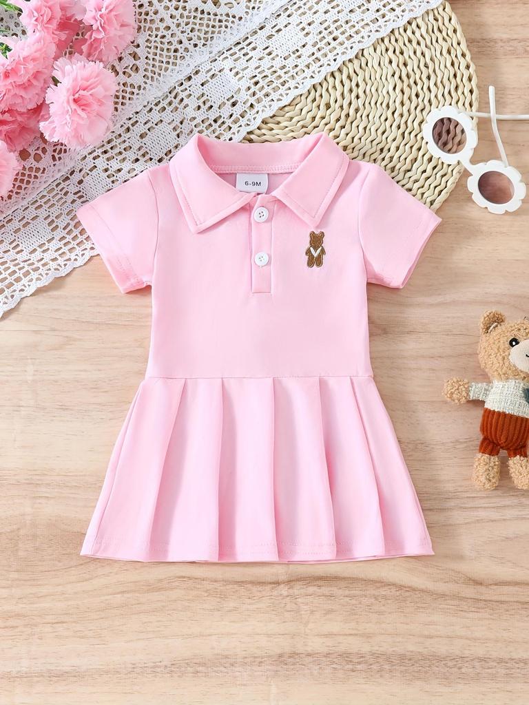 Baby Girls Short Sleeve Pink Dress, Summer Casual Dresses for Toddler Birthday Party Daily Wear, Age 3M–2Y