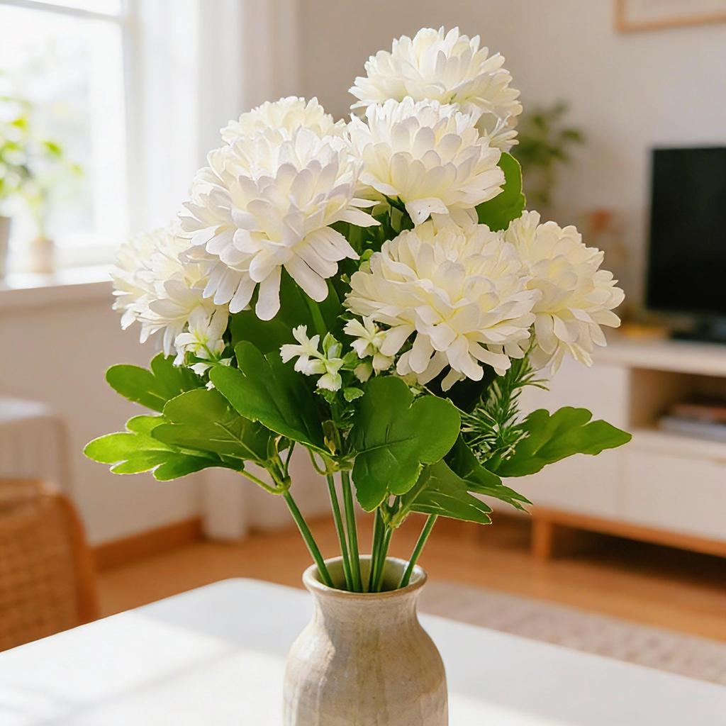 10-Head Chrysanthemum Bouquet: Qingming Festival Memorial, Wedding & Home Decoration, Artificial Flowers