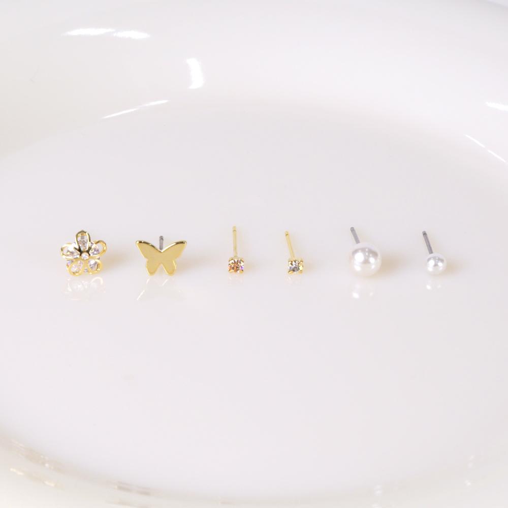 Dieuamour [12Pack] Flower Butterfly Pearl Daily Earring Set