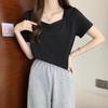 Women's Summer V-Neck Loose Fit Korean Style Short-Sleeve Solid Color Casual T-Shirt