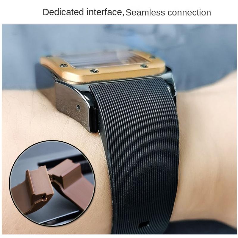 Weiches Gummi-Uhrenarmband Für Cartier Sandoz Santos 100 Silikon Herren Damen Uhrenarmband 20mm 23mm Edelstahl-Schnalle Zubehör