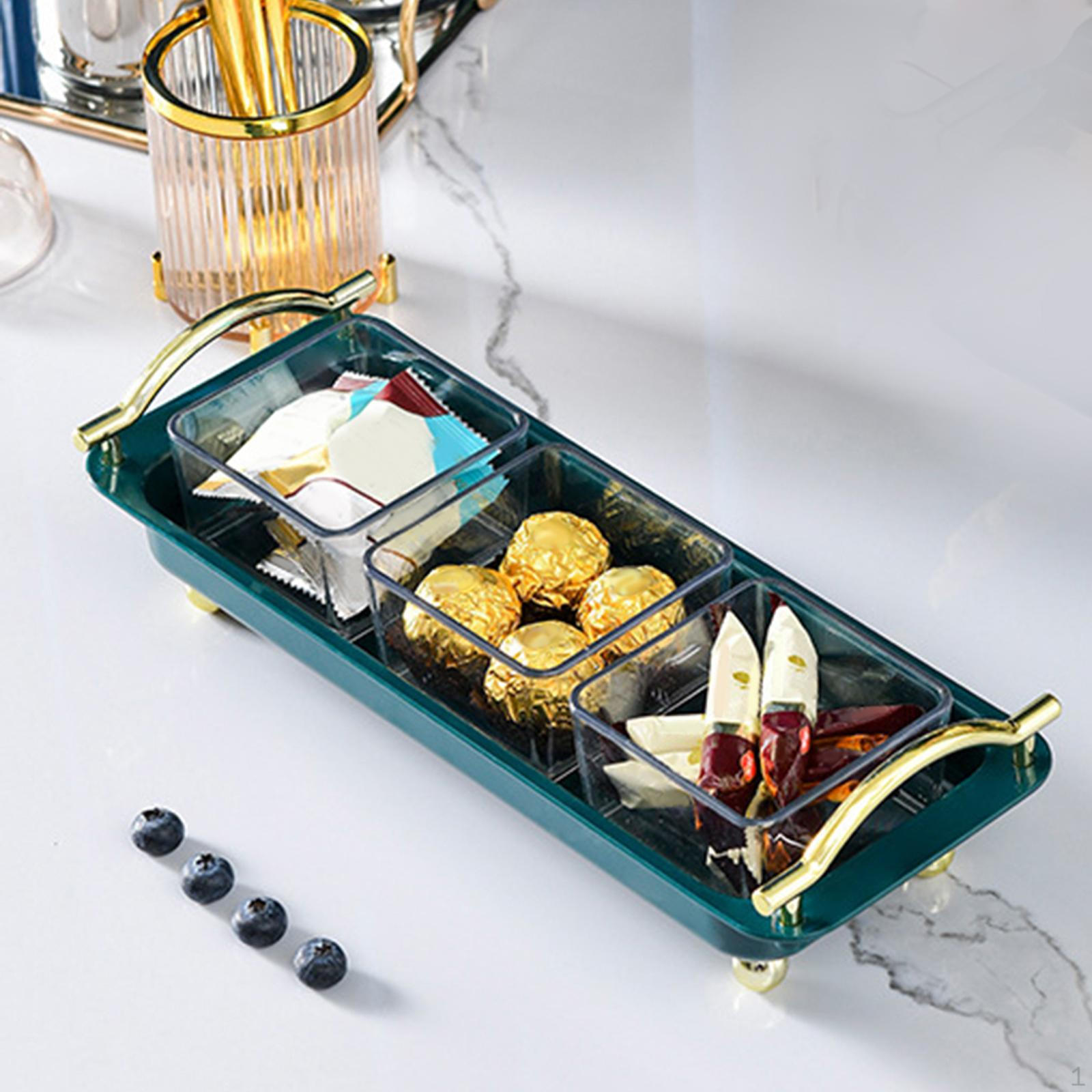 Fruit Plate Candy and Nut Serving Container Separable Divider with Handle Lid Divided Snack Tray 3 Compartment